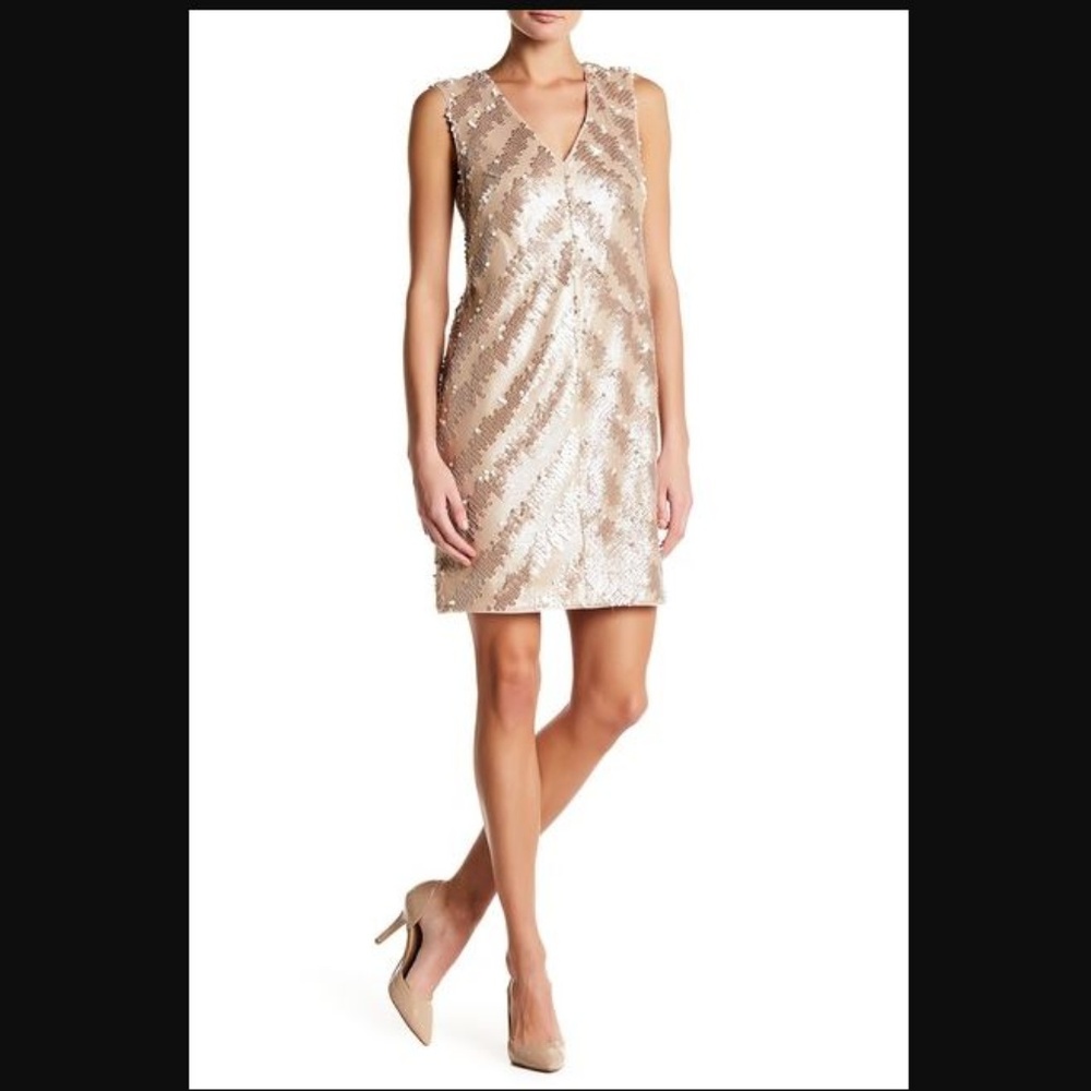 Rachel Roy V-Neck Sleeveless Sequin Dress, Gold, 6